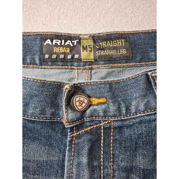 Ariat Rebar M5 Jeans Men 40x30 Blue Dark Wash Denim Western Cowboy Straight EUC - Picture 6 of 12